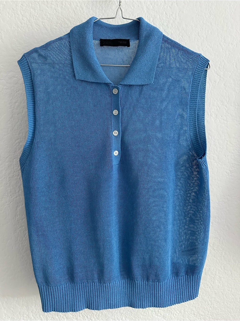 Sleeveless Polo Knit Top in Bright Blue